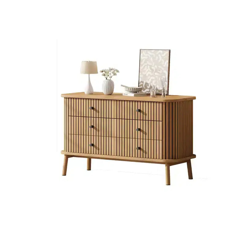 Commode à 3 tiroirs, Chiffonnier pour chambre à coucher, Table de chevet moderne du milieu du siècle, Commode en osier avec espace de rangement spacieux, poignées noires mates et pieds en bois