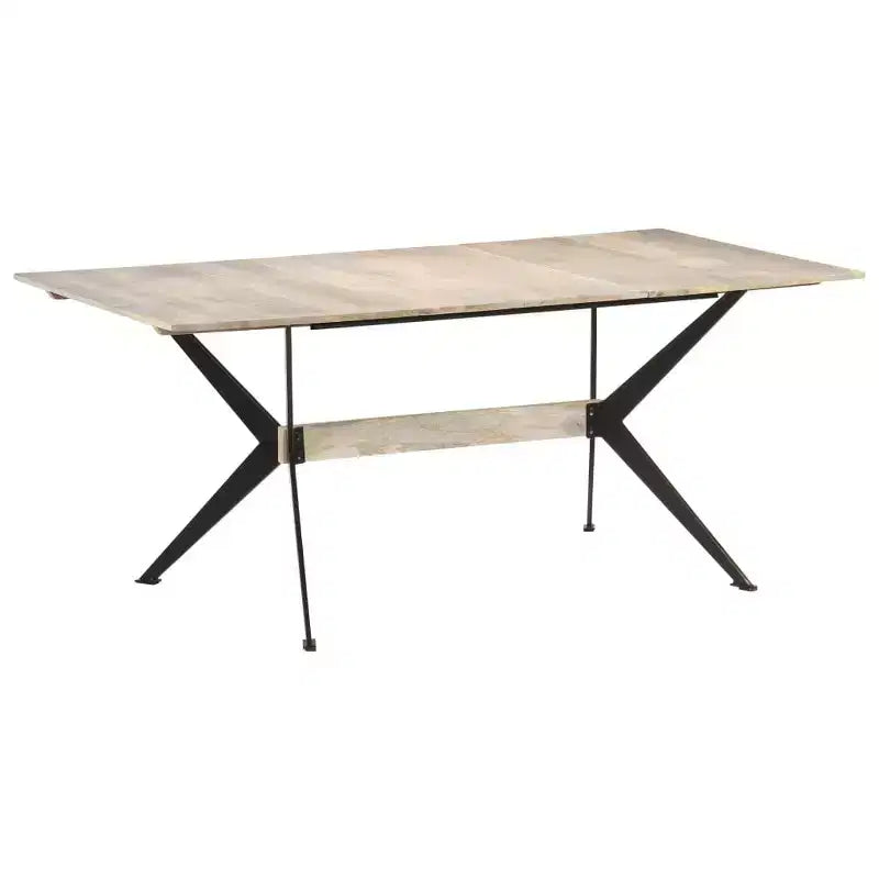 Table à manger Bois de manguier massif naturel, Acier laqué époxy - Blanc