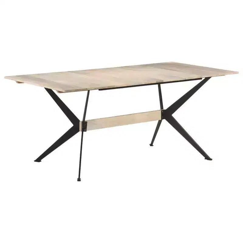 Table à manger Bois de manguier massif naturel, Acier laqué époxy - Blanc