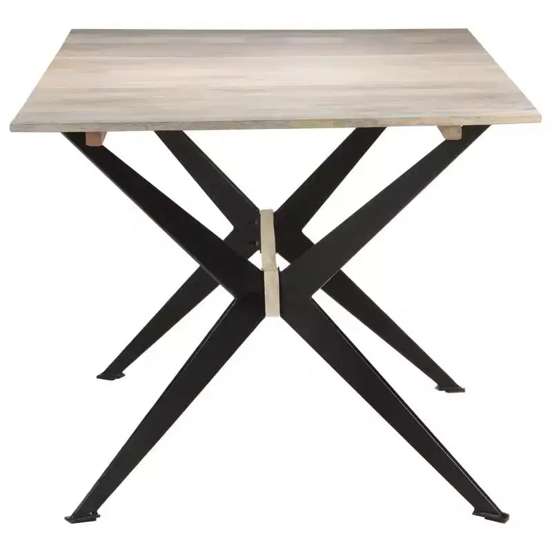 Table à manger Bois de manguier massif naturel, Acier laqué époxy - Blanc