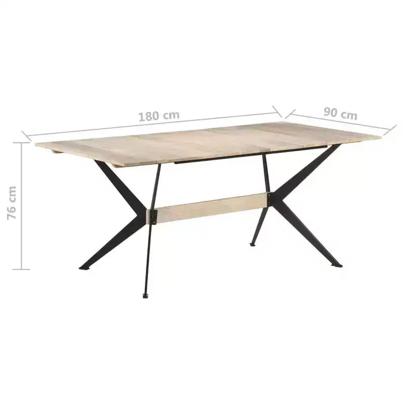 Table à manger Bois de manguier massif naturel, Acier laqué époxy - Blanc