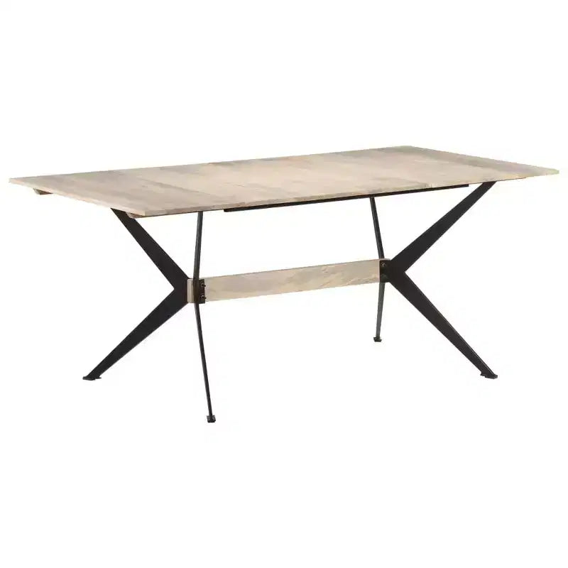Table à manger Bois de manguier massif naturel, Acier laqué époxy - Blanc