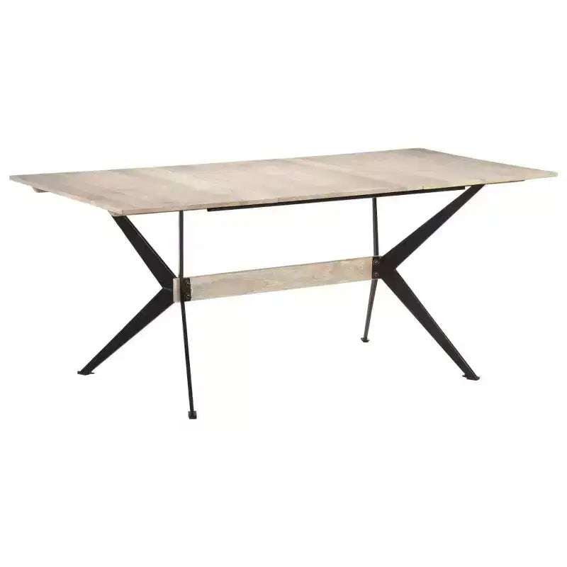 Table à manger Bois de manguier massif naturel, Acier laqué époxy - Blanc