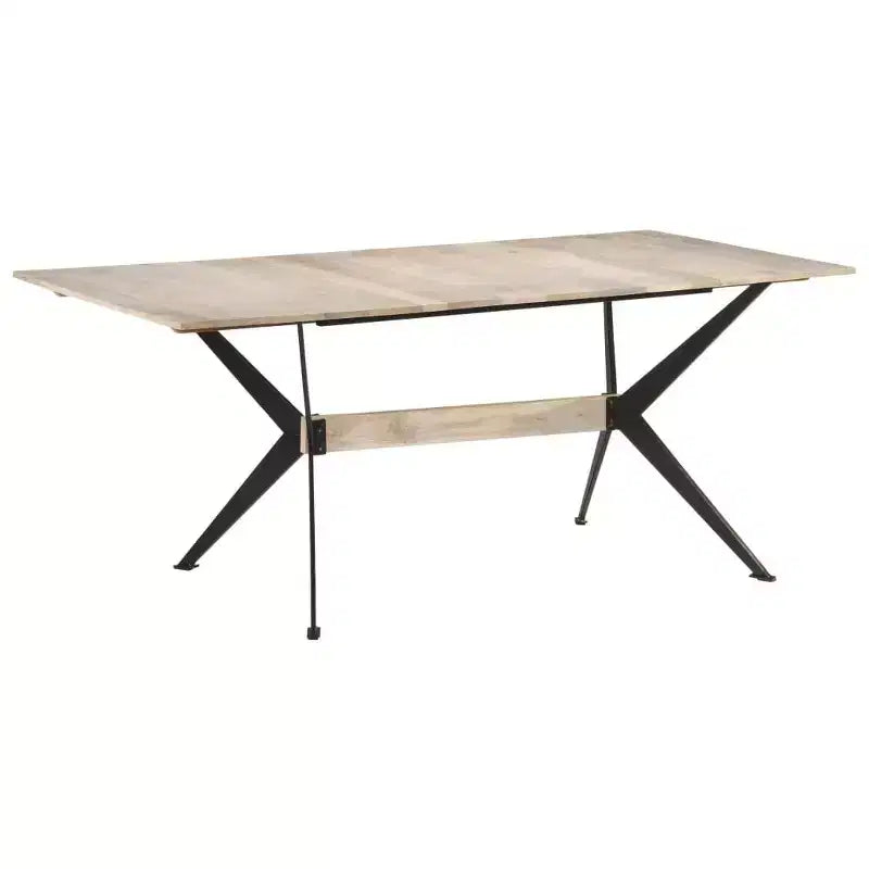 Table à manger Bois de manguier massif naturel, Acier laqué époxy - Blanc