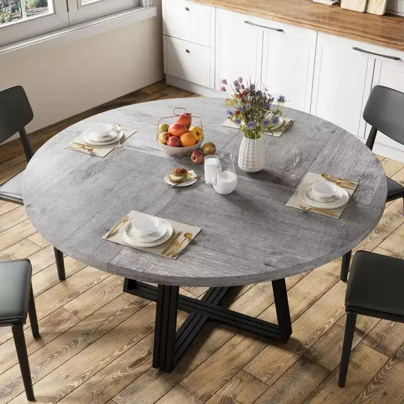 Table à manger ronde pour 4-6 personnes, table de cuisine de ferme de 42 pouces avec rangement, tables à dîner circulaires pour cuisine, salle à manger, salon, salle de réunion, appartement