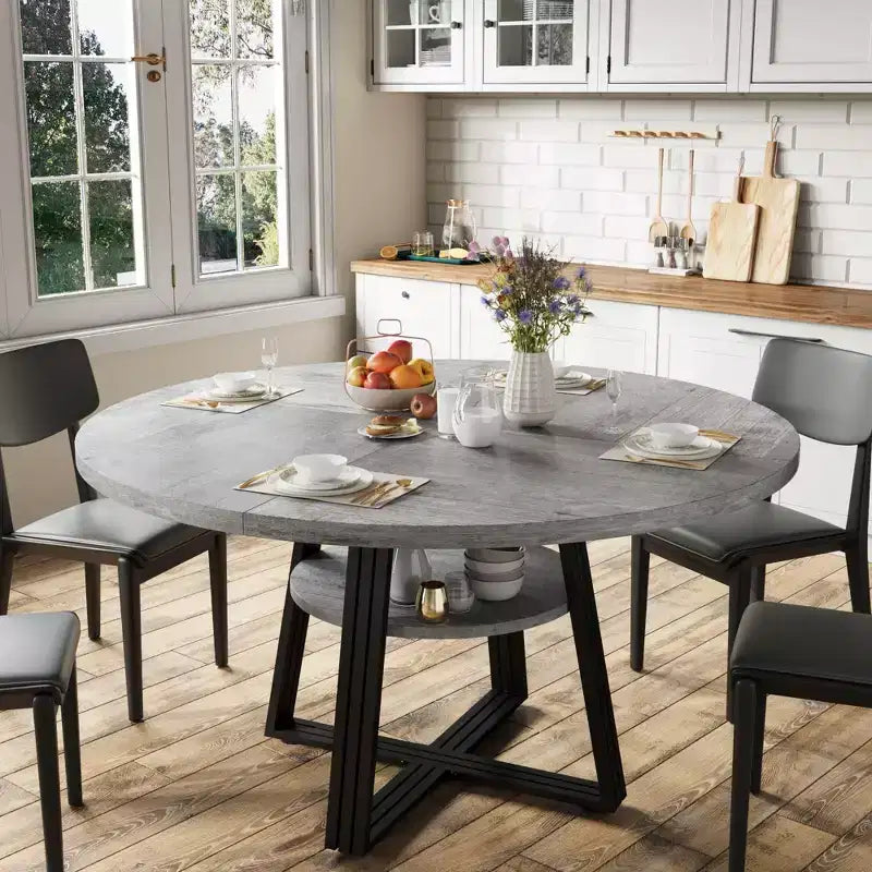 Table à manger ronde pour 4-6 personnes, table de cuisine de ferme de 42 pouces avec rangement, tables à dîner circulaires pour cuisine, salle à manger, salon, salle de réunion, appartement