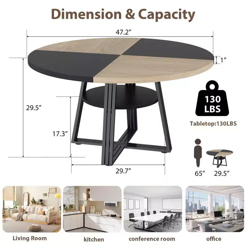 Table à manger ronde pour 4-6 personnes, table de cuisine de ferme de 42 pouces avec rangement, tables à dîner circulaires pour cuisine, salle à manger, salon, salle de réunion, appartement