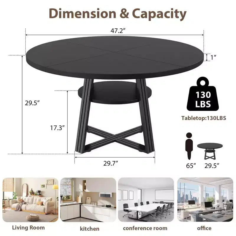 Table à manger ronde pour 4-6 personnes, table de cuisine de ferme de 42 pouces avec rangement, tables à dîner circulaires pour cuisine, salle à manger, salon, salle de réunion, appartement
