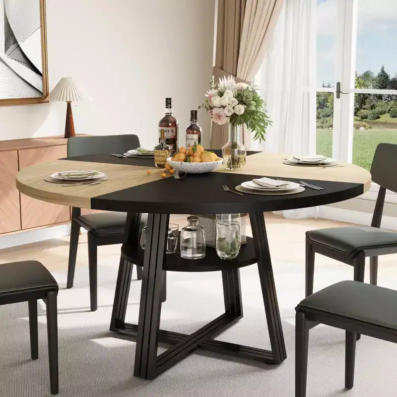 Table à manger ronde pour 4-6 personnes, table de cuisine de ferme de 42 pouces avec rangement, tables à dîner circulaires pour cuisine, salle à manger, salon, salle de réunion, appartement