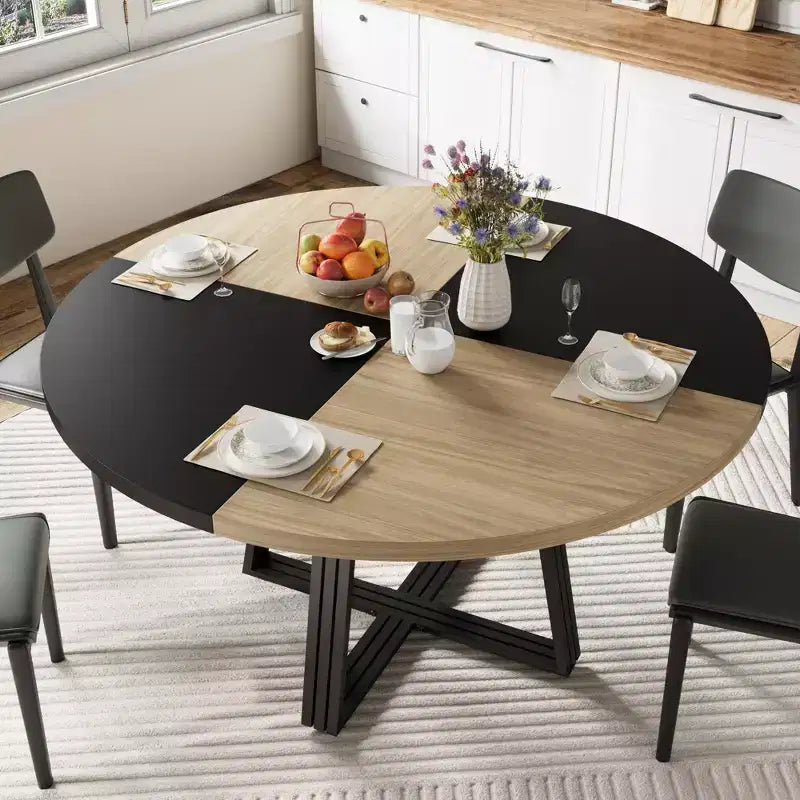 Table à manger ronde pour 4-6 personnes, table de cuisine de ferme de 42 pouces avec rangement, tables à dîner circulaires pour cuisine, salle à manger, salon, salle de réunion, appartement