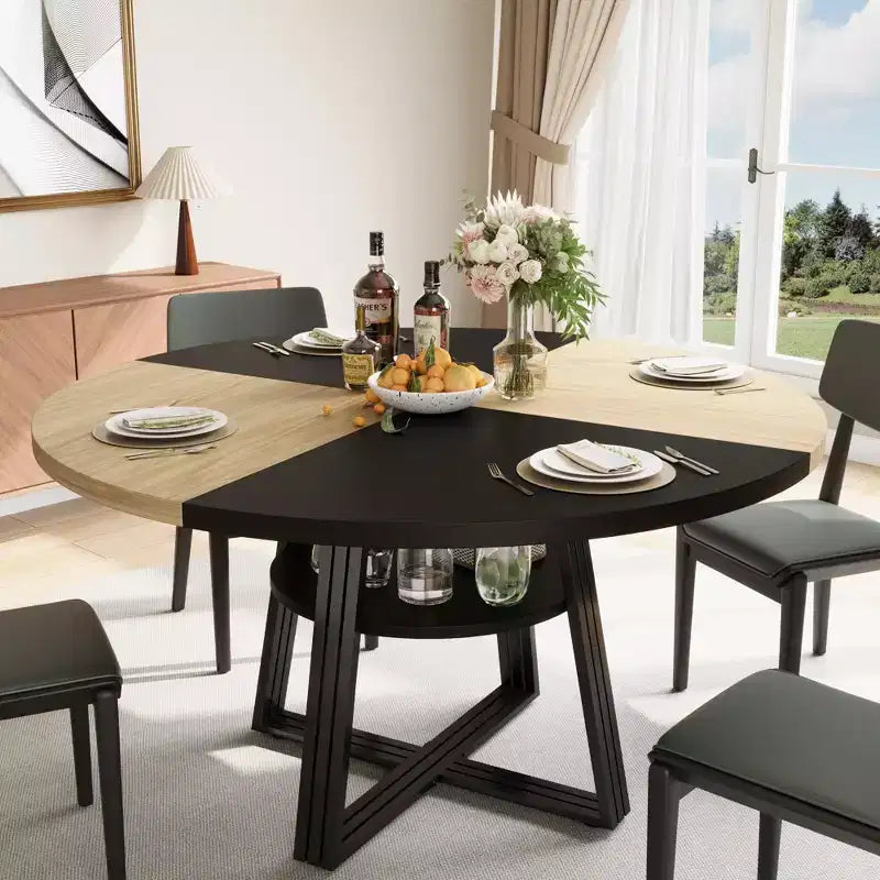 Table à manger ronde pour 4-6 personnes, table de cuisine de ferme de 42 pouces avec rangement, tables à dîner circulaires pour cuisine, salle à manger, salon, salle de réunion, appartement