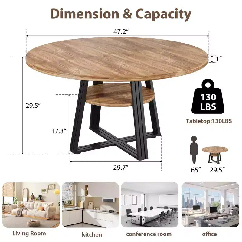 Table à manger ronde pour 4-6 personnes, table de cuisine de ferme de 42 pouces avec rangement, tables à dîner circulaires pour cuisine, salle à manger, salon, salle de réunion, appartement