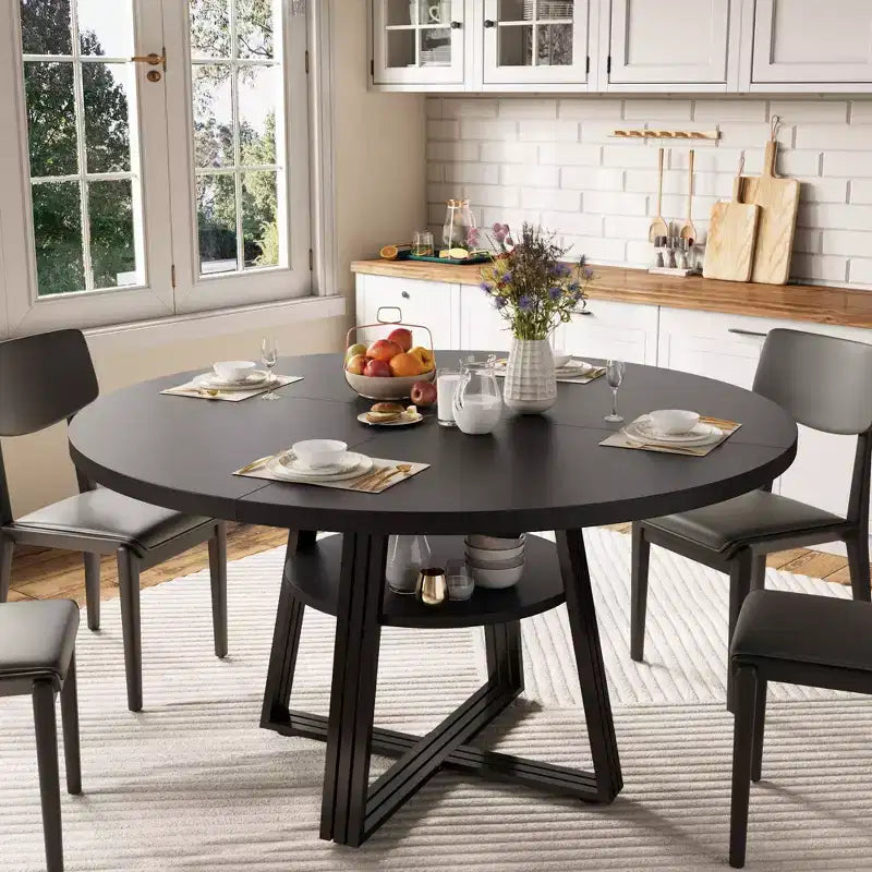 Table à manger ronde pour 4-6 personnes, table de cuisine de ferme de 42 pouces avec rangement, tables à dîner circulaires pour cuisine, salle à manger, salon, salle de réunion, appartement