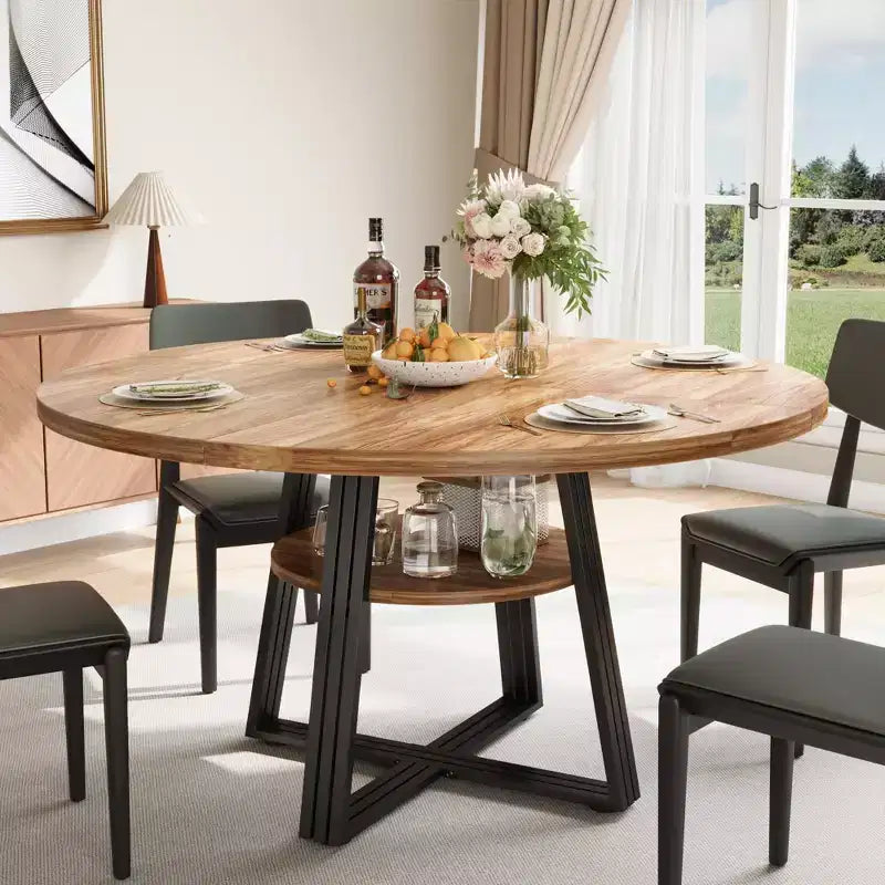 Table à manger ronde pour 4-6 personnes, table de cuisine de ferme de 42 pouces avec rangement, tables à dîner circulaires pour cuisine, salle à manger, salon, salle de réunion, appartement