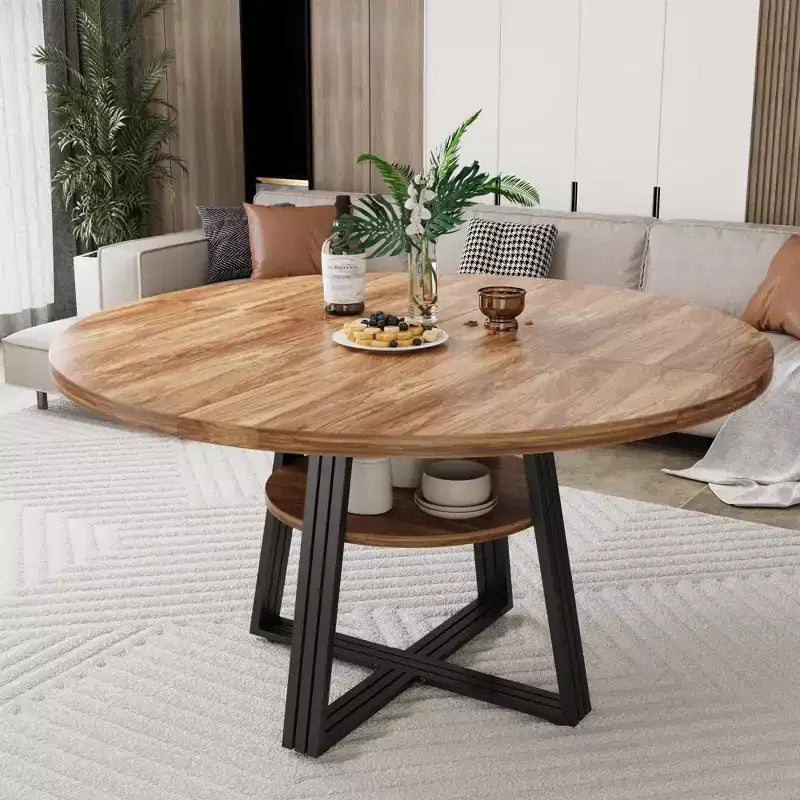 Table à manger ronde pour 4-6 personnes, table de cuisine de ferme de 42 pouces avec rangement, tables à dîner circulaires pour cuisine, salle à manger, salon, salle de réunion, appartement