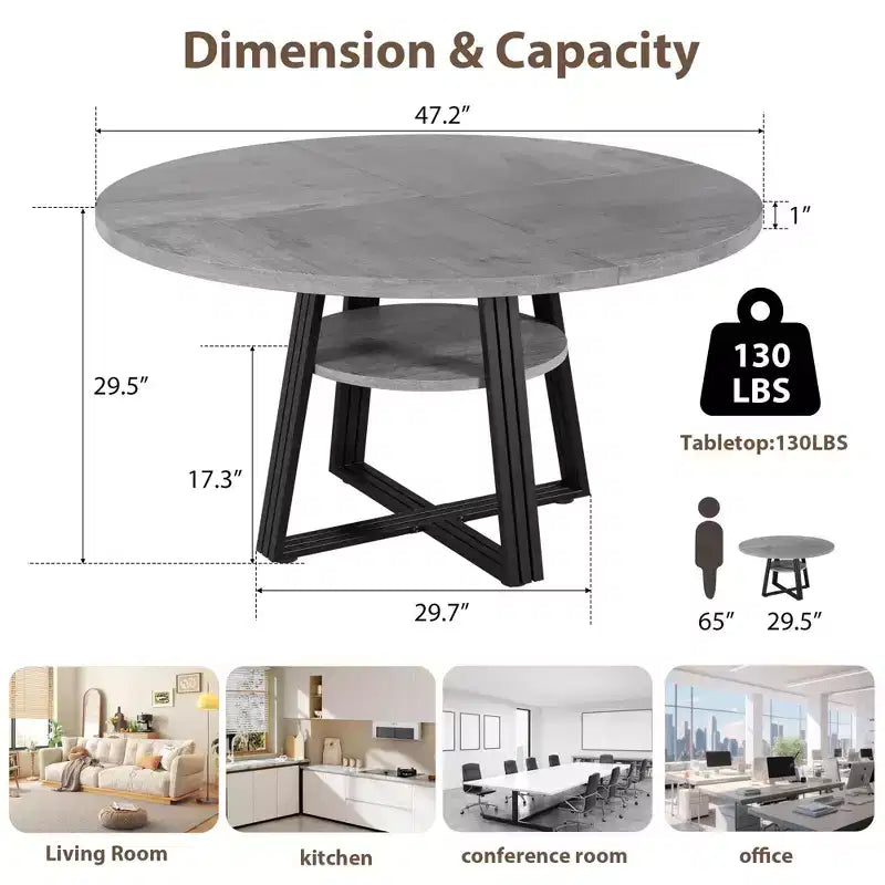 Table à manger ronde pour 4-6 personnes, table de cuisine de ferme de 42 pouces avec rangement, tables à dîner circulaires pour cuisine, salle à manger, salon, salle de réunion, appartement
