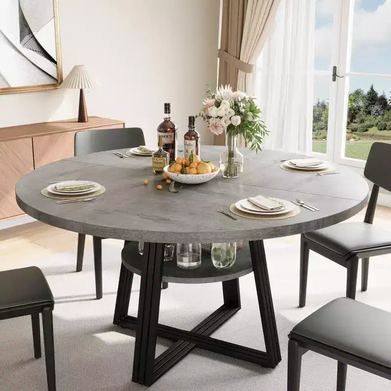 Table à manger ronde pour 4-6 personnes, table de cuisine de ferme de 42 pouces avec rangement, tables à dîner circulaires pour cuisine, salle à manger, salon, salle de réunion, appartement