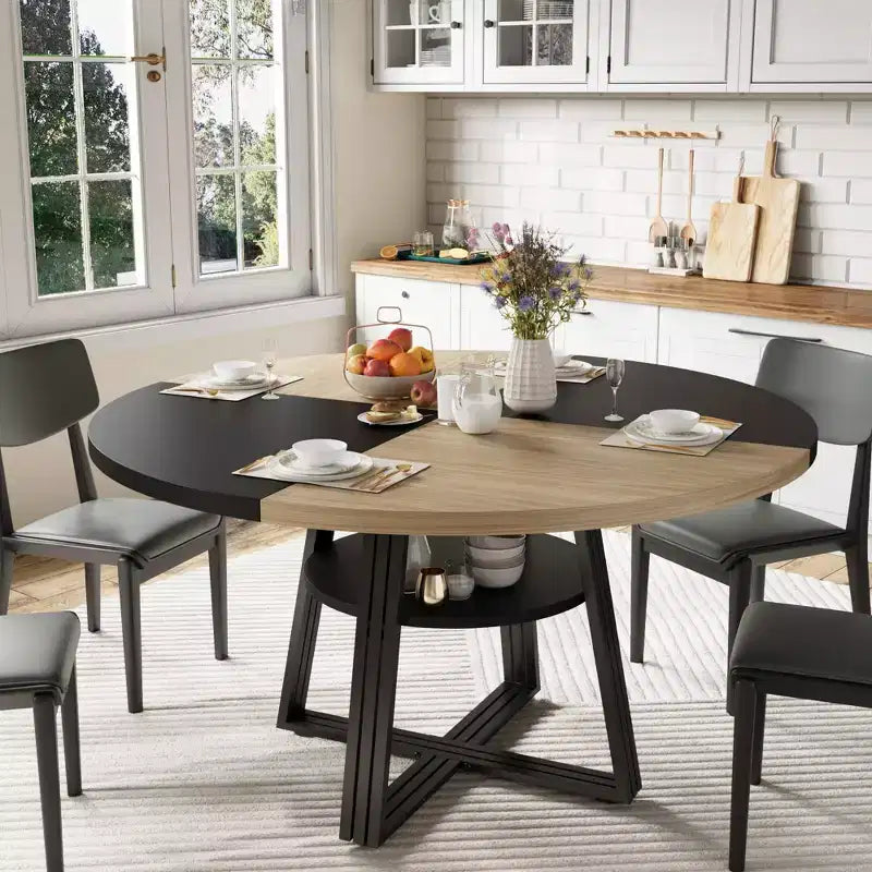 Table à manger ronde pour 4-6 personnes, table de cuisine de ferme de 42 pouces avec rangement, tables à dîner circulaires pour cuisine, salle à manger, salon, salle de réunion, appartement