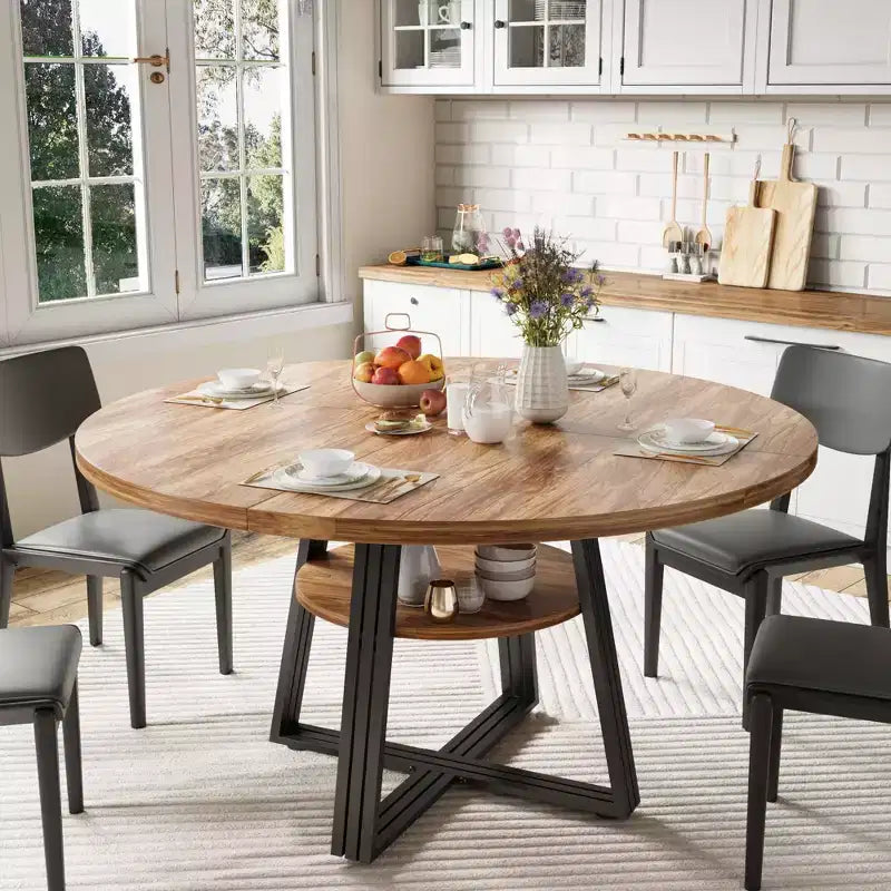 Table à manger ronde pour 4-6 personnes, table de cuisine de ferme de 42 pouces avec rangement, tables à dîner circulaires pour cuisine, salle à manger, salon, salle de réunion, appartement
