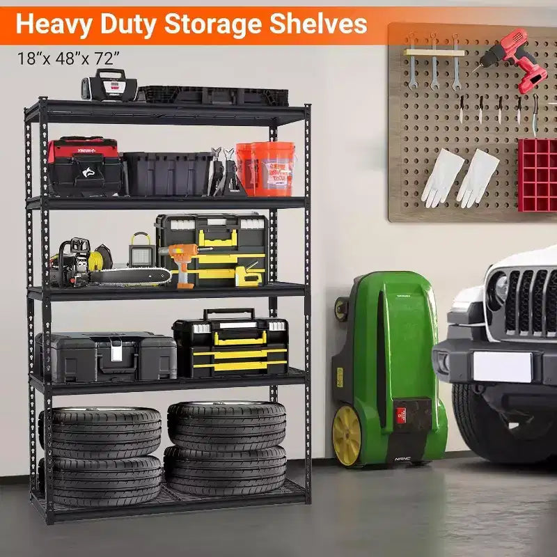 Étagère de garage robuste et réglable Acekool, 48 L x 18 P x 72 H, rayonnage métallique avec capacité de charge de 2 500 lb, assemblage facile