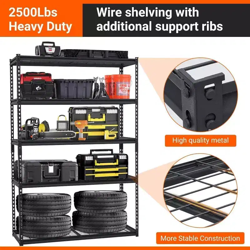 Étagère de garage robuste et réglable Acekool, 48 L x 18 P x 72 H, rayonnage métallique avec capacité de charge de 2 500 lb, assemblage facile