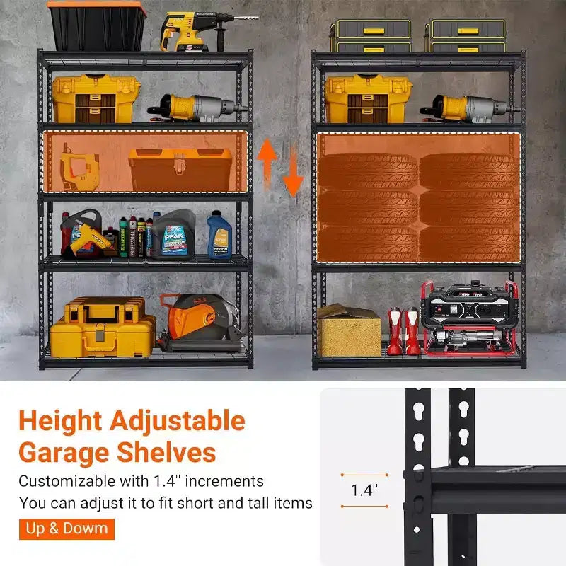 Étagère de garage robuste et réglable Acekool, 48 L x 18 P x 72 H, rayonnage métallique avec capacité de charge de 2 500 lb, assemblage facile