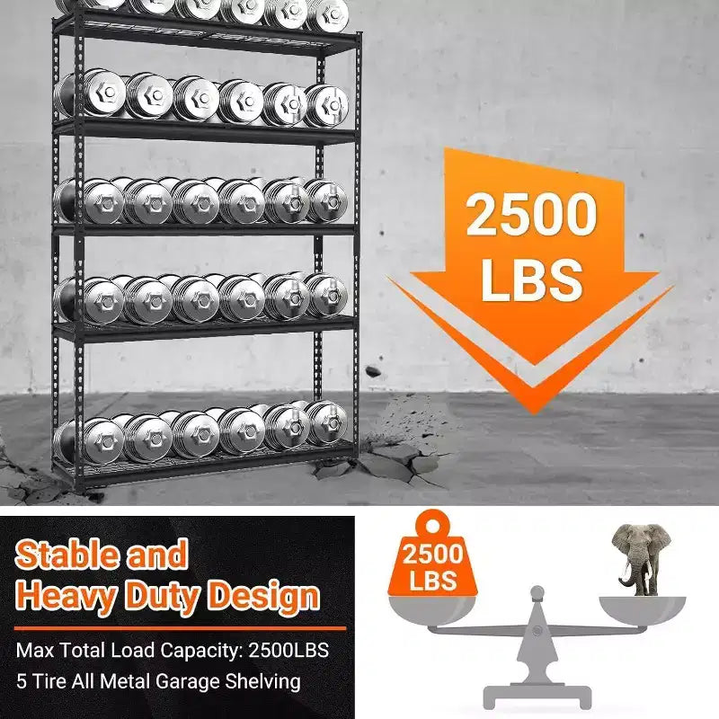Étagère de garage robuste et réglable Acekool, 48 L x 18 P x 72 H, rayonnage métallique avec capacité de charge de 2 500 lb, assemblage facile