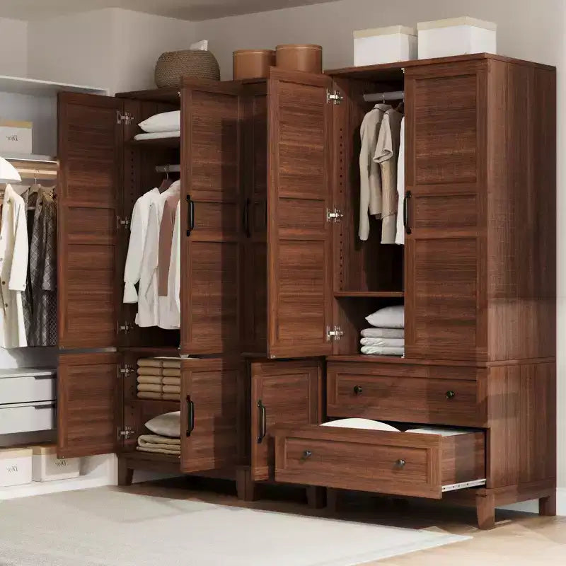 Armoire de rangement avec 2 tiroirs, grande armoire à vêtements de 183 cm de hauteur avec tringle à suspendre, armoire avec portes et étagères réglables pour chambre à coucher