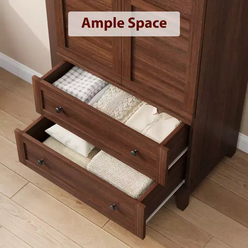 Armoire de rangement avec 2 tiroirs, grande armoire à vêtements de 183 cm de hauteur avec tringle à suspendre, armoire avec portes et étagères réglables pour chambre à coucher