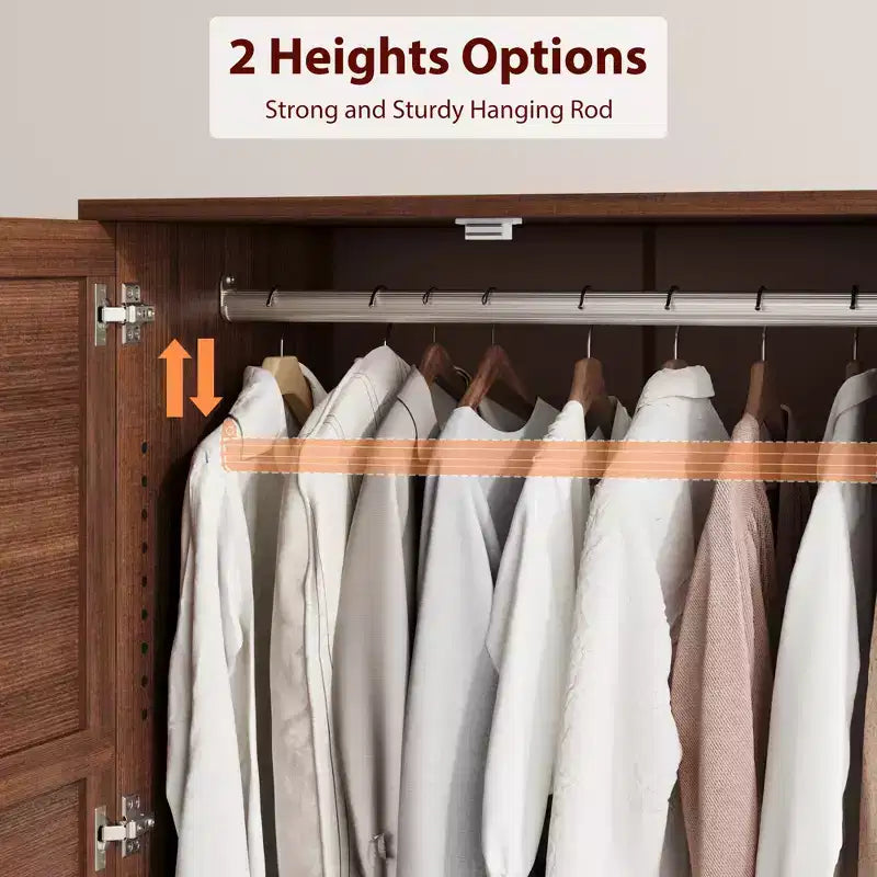 Armoire de rangement avec 2 tiroirs, grande armoire à vêtements de 183 cm de hauteur avec tringle à suspendre, armoire avec portes et étagères réglables pour chambre à coucher
