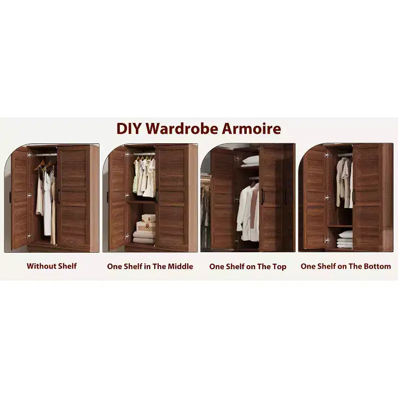 Armoire de rangement avec 2 tiroirs, grande armoire à vêtements de 183 cm de hauteur avec tringle à suspendre, armoire avec portes et étagères réglables pour chambre à coucher