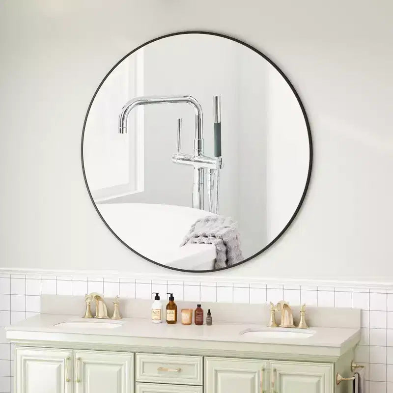 42 Miroir mural rond, encadrement métallique