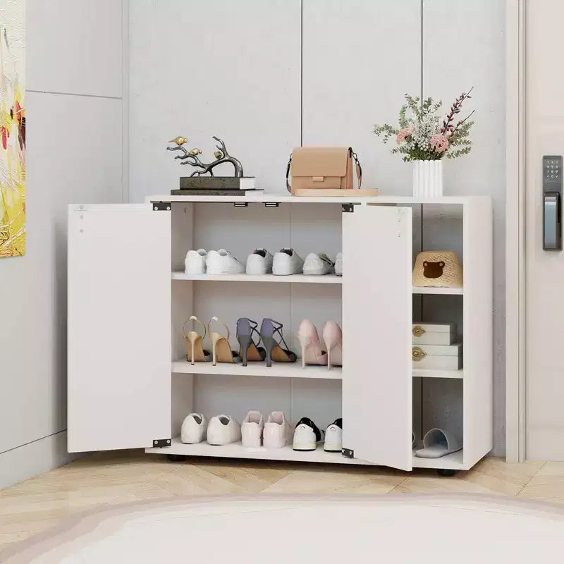 Organisateur de rangement à chaussures 3 niveaux en bois avec portes et étagères ouvertes réglables