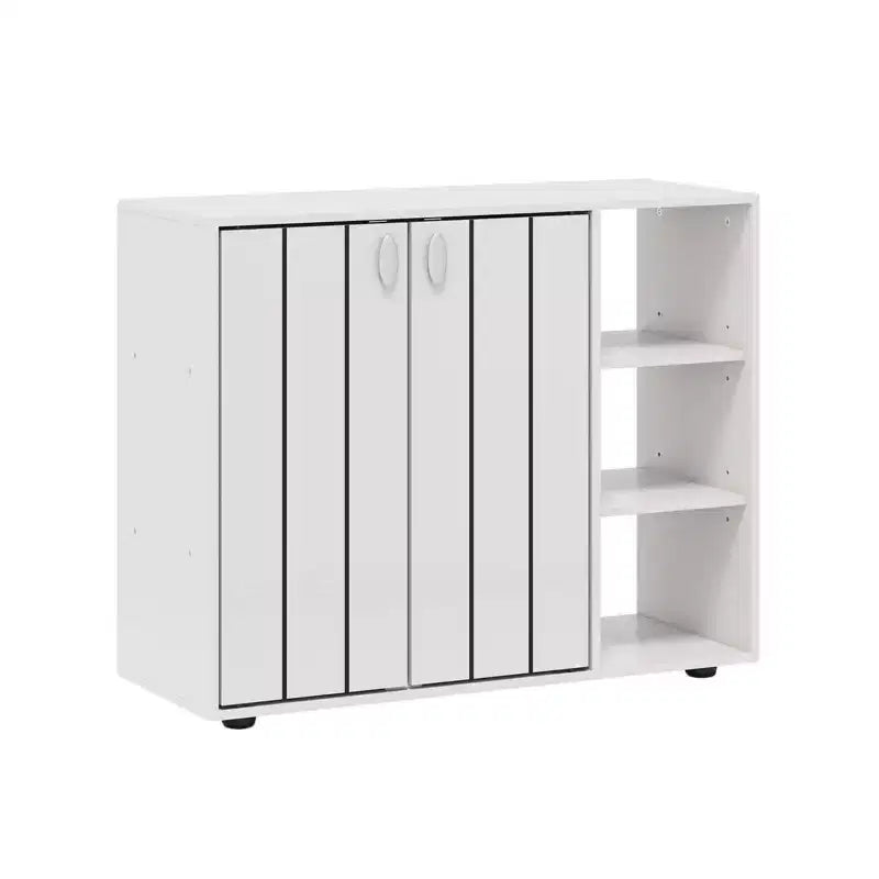Organisateur de rangement à chaussures 3 niveaux en bois avec portes et étagères ouvertes réglables