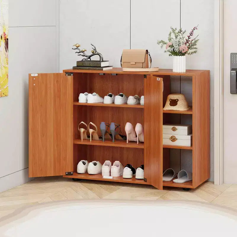 Organisateur de rangement à chaussures 3 niveaux en bois avec portes et étagères ouvertes réglables
