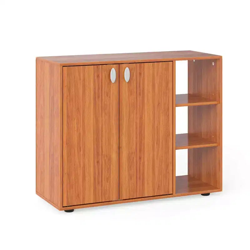 Organisateur de rangement à chaussures 3 niveaux en bois avec portes et étagères ouvertes réglables
