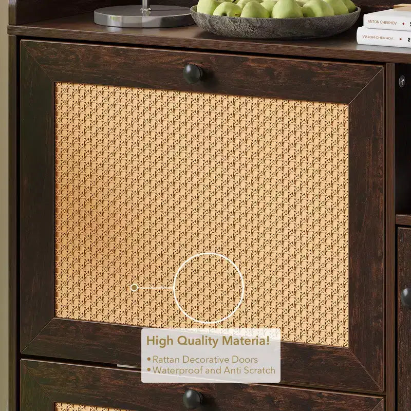 Meuble à chaussures 3 niveaux en rotin avec tiroirs basculants et étagères réglables, grille supérieure, organisateur de rangement de chaussures étroit pour entrée, couloir ou chambre