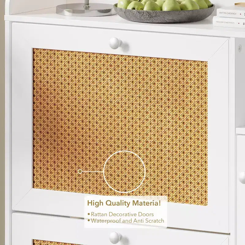 Meuble à chaussures 3 niveaux en rotin avec tiroirs basculants et étagères réglables, grille supérieure, organisateur de rangement de chaussures étroit pour entrée, couloir ou chambre