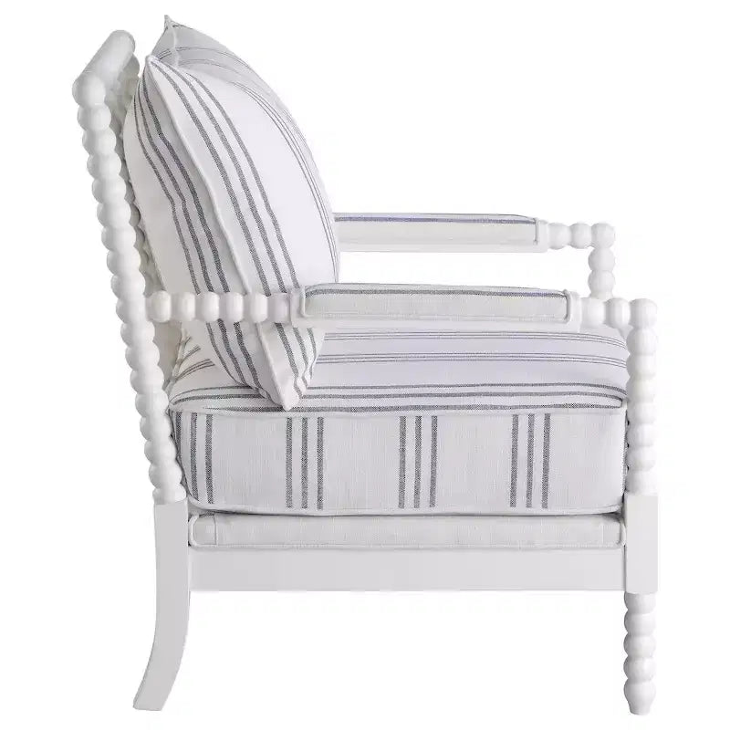 Fauteuil d'appoint rembourré à fuseaux, blanc et marine