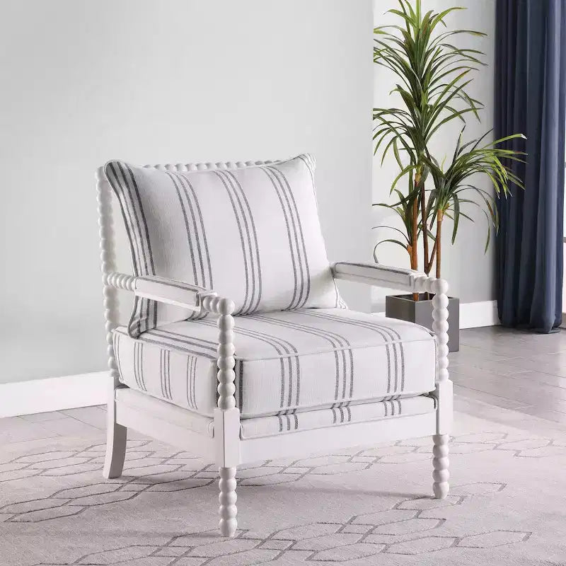 Fauteuil d'appoint rembourré à fuseaux, blanc et marine