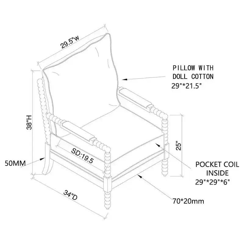 Fauteuil d'appoint rembourré à fuseaux, blanc et marine