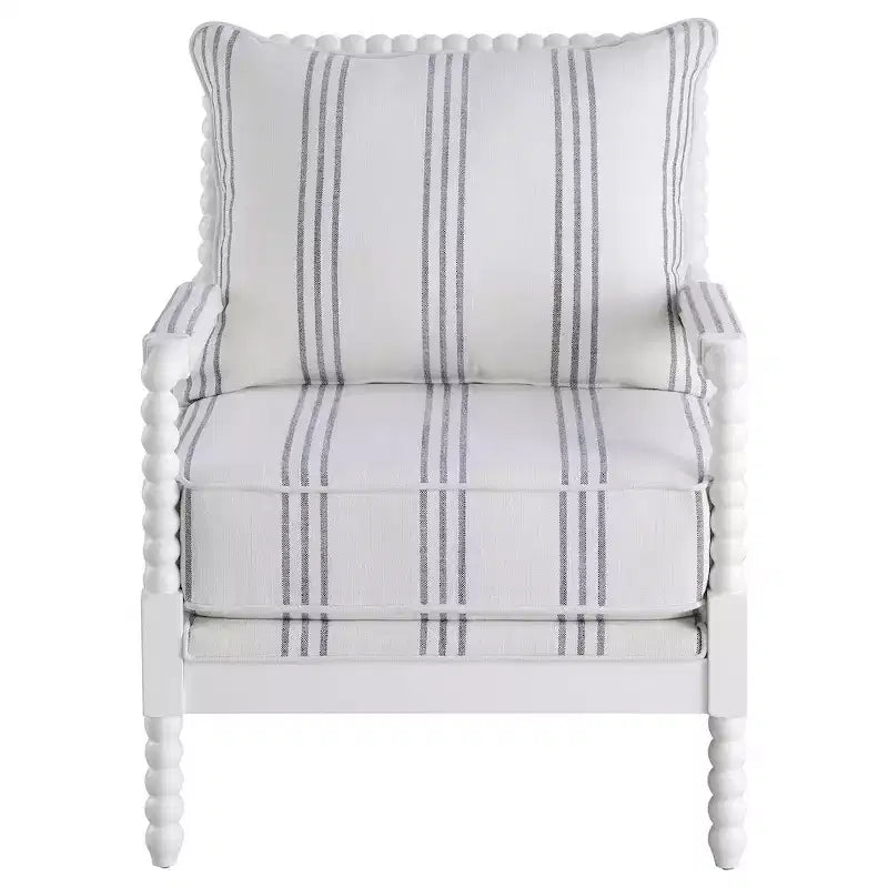 Fauteuil d'appoint rembourré à fuseaux, blanc et marine