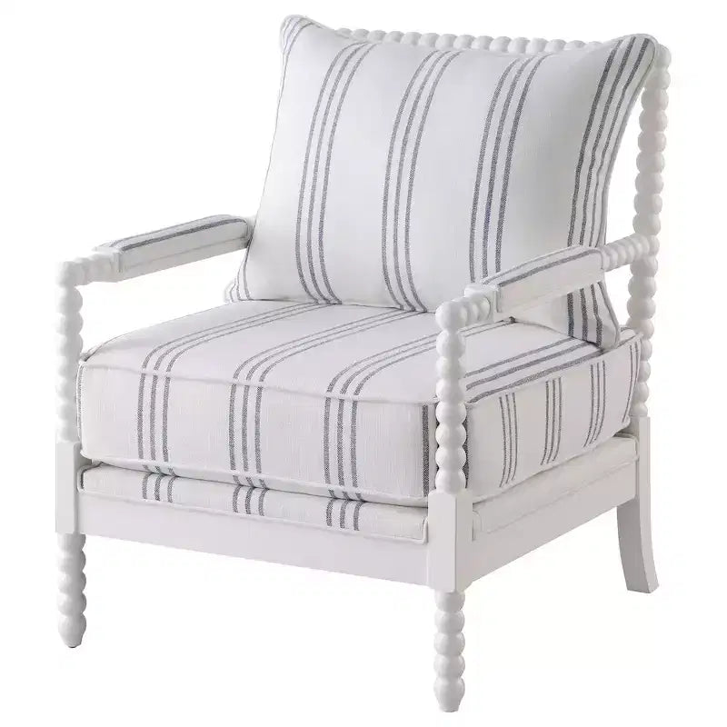 Fauteuil d'appoint rembourré à fuseaux, blanc et marine