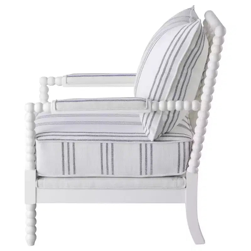 Fauteuil d'appoint rembourré à fuseaux, blanc et marine