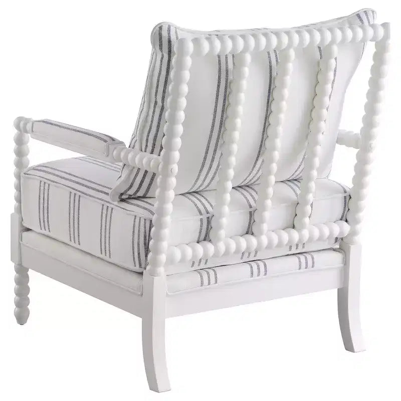 Fauteuil d'appoint rembourré à fuseaux, blanc et marine
