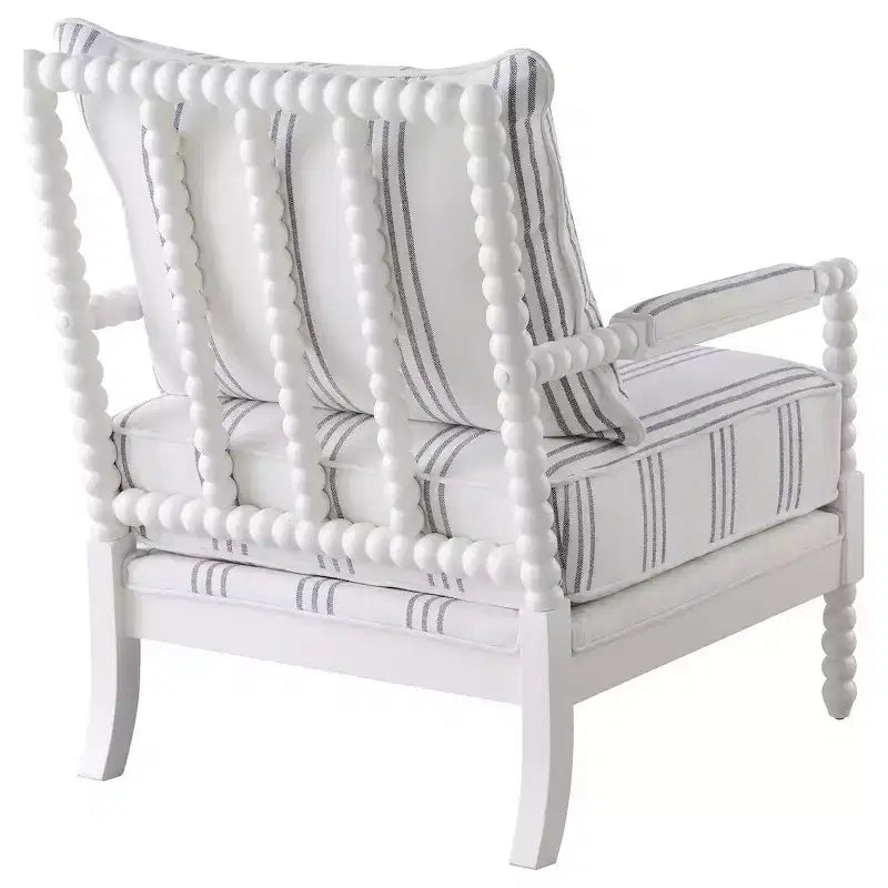 Fauteuil d'appoint rembourré à fuseaux, blanc et marine