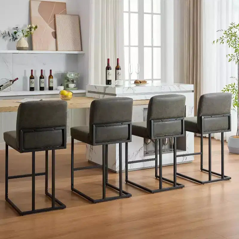 Tabourets de bar à hauteur de comptoir avec dossier, lot de 1 tabouret de bar rembourré en cuir, hauteur d'assise de 24 pouces pour îlot de cuisine, coin repas ou café