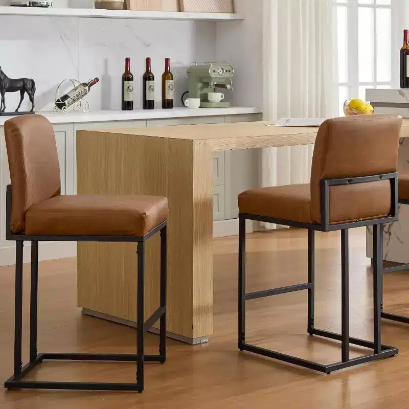 Tabourets de bar à hauteur de comptoir avec dossier, lot de 1 tabouret de bar rembourré en cuir, hauteur d'assise de 24 pouces pour îlot de cuisine, coin repas ou café