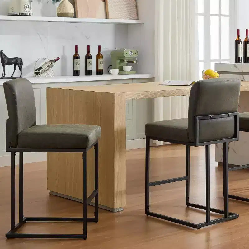 Tabourets de bar à hauteur de comptoir avec dossier, lot de 1 tabouret de bar rembourré en cuir, hauteur d'assise de 24 pouces pour îlot de cuisine, coin repas ou café