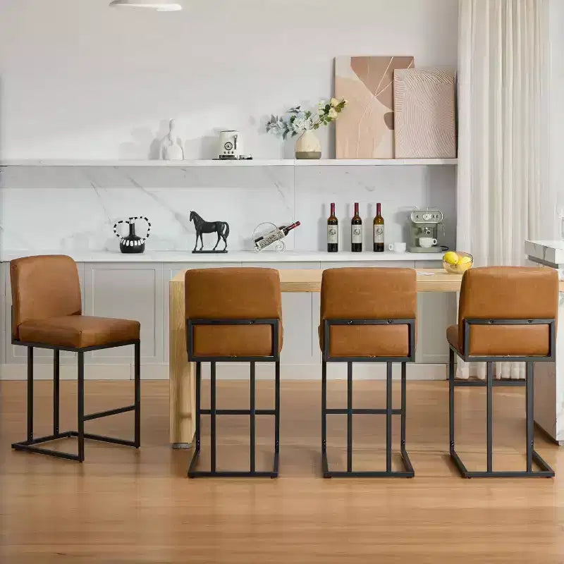 Tabourets de bar à hauteur de comptoir avec dossier, lot de 1 tabouret de bar rembourré en cuir, hauteur d'assise de 24 pouces pour îlot de cuisine, coin repas ou café